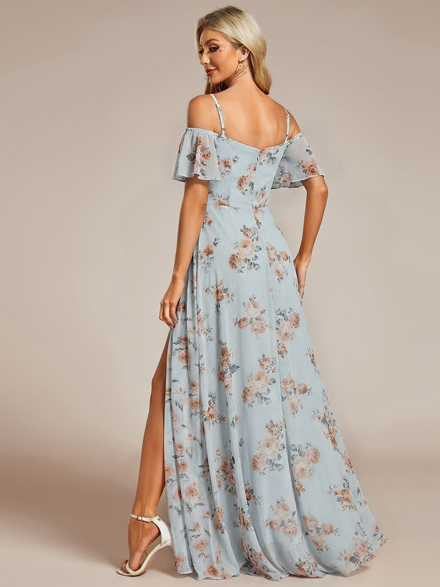 Robe d'invité de mariage trapèze en mousseline fluide à encolure ronde et longueur au genou #Couleur_Floraison Ambrée