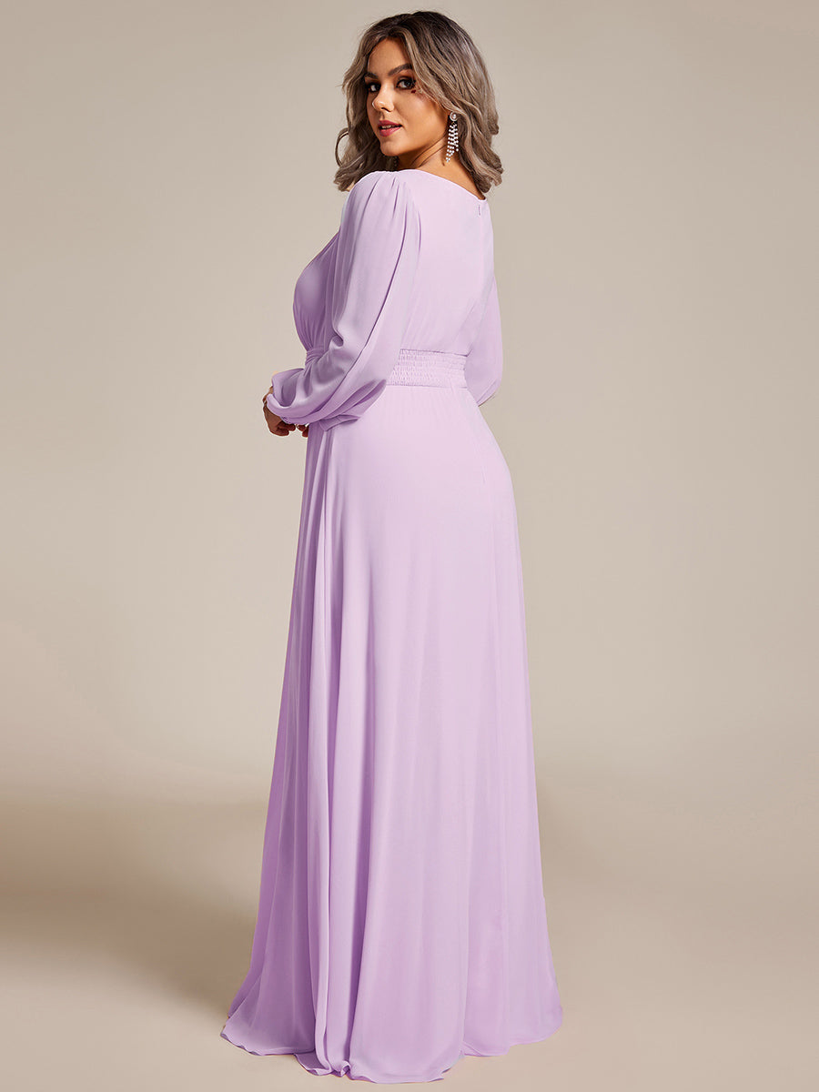 Robe D'invité De Mariage En Mousseline De Soie Mi-Longue Plissée à Manches à Volants Et Col En V #Couleur_Lilas Givré