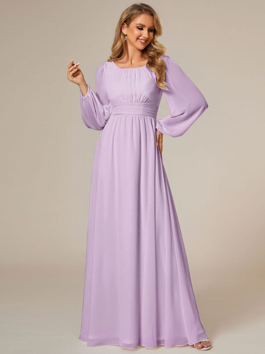 Robe demoiselle d'honneur en mousseline à taille haute Manches bouffantes #Couleur_Lilas Givré