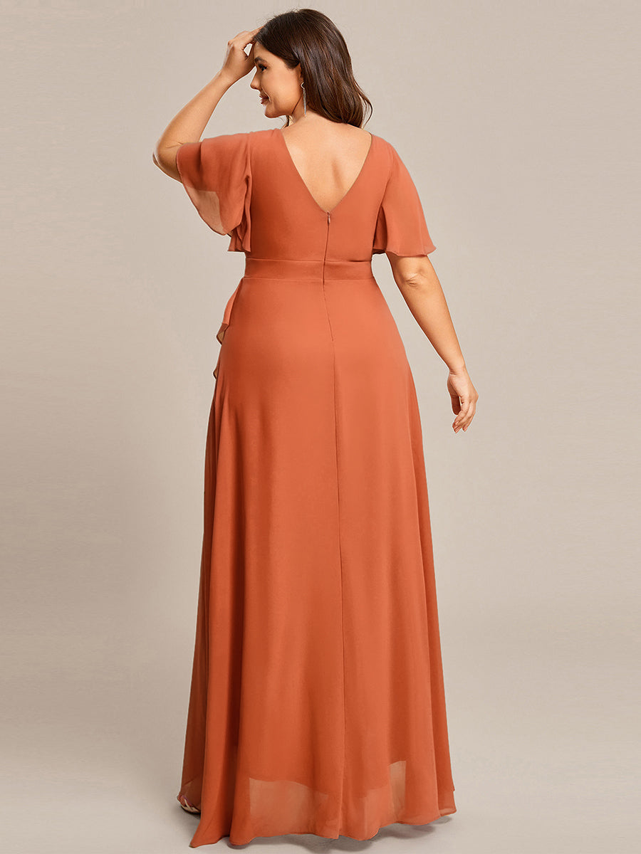 Robe demoiselle d'honneur Superbe mousseline Manches volantées à ourlet lotus #Couleur_Fuchsia Melon Ambré