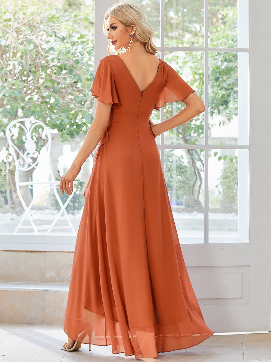 Robe demoiselle d'honneur Superbe mousseline Manches volantées à ourlet lotus #Couleur_Fuchsia Melon Ambré