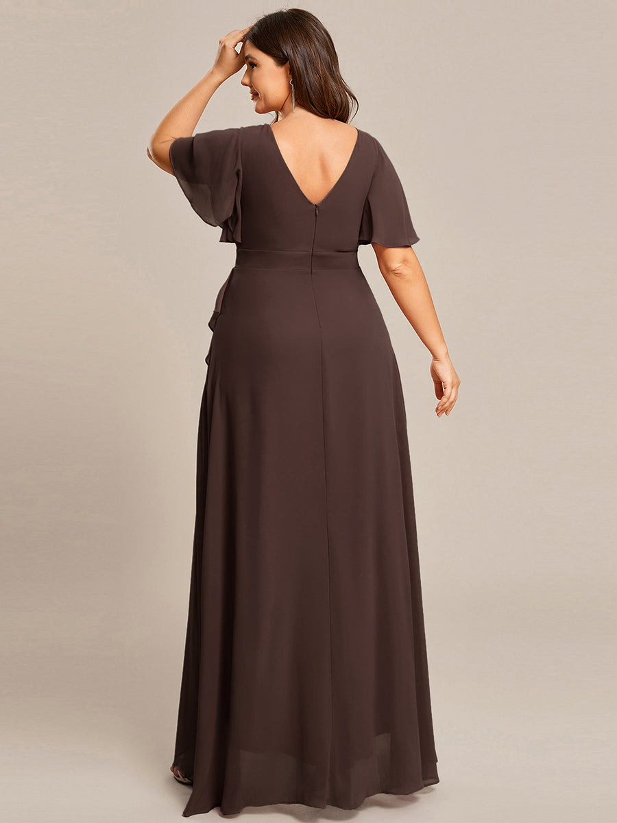 Robe demoiselle d'honneur Superbe mousseline Manches volantées à ourlet lotus #Couleur_Fuchsia Marron Espresso