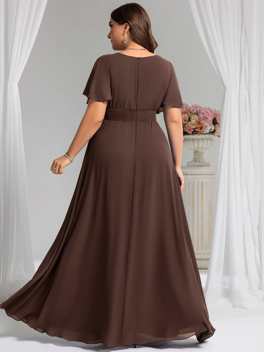 Robe de demoiselle d'honneur trapèze plissée en mousseline de soie simple, encolure ronde #Couleur_Teal Marron Espresso
