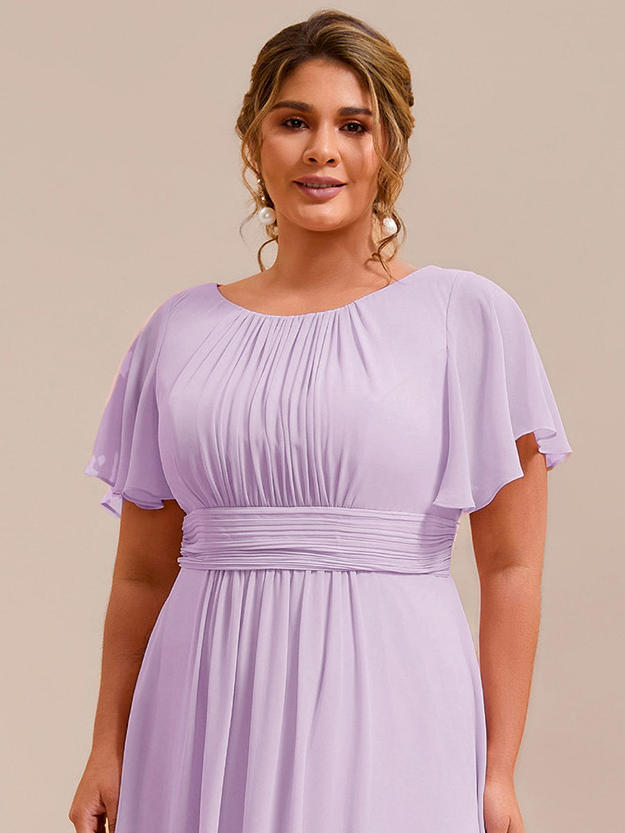 Robe de demoiselle d'honneur trapèze plissée en mousseline de soie simple, encolure ronde #Couleur_Lilas Givré