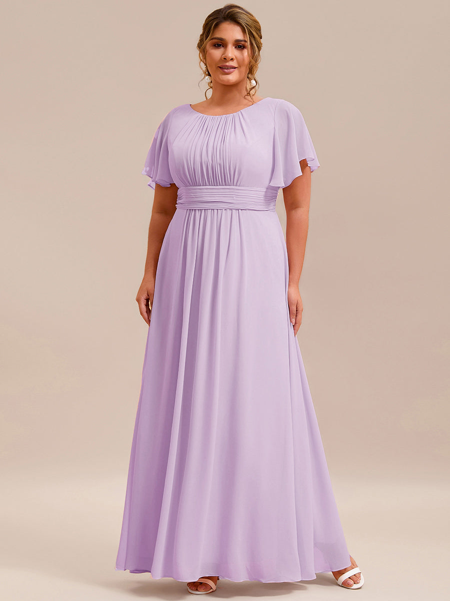 robe longue à manches courtes avec volants et plis en forme de A #Couleur_Lilas Givré