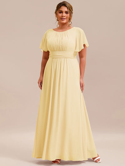 Robe demoiselle d'honneur en mousseline simple plissée de grande taille encolure ronde