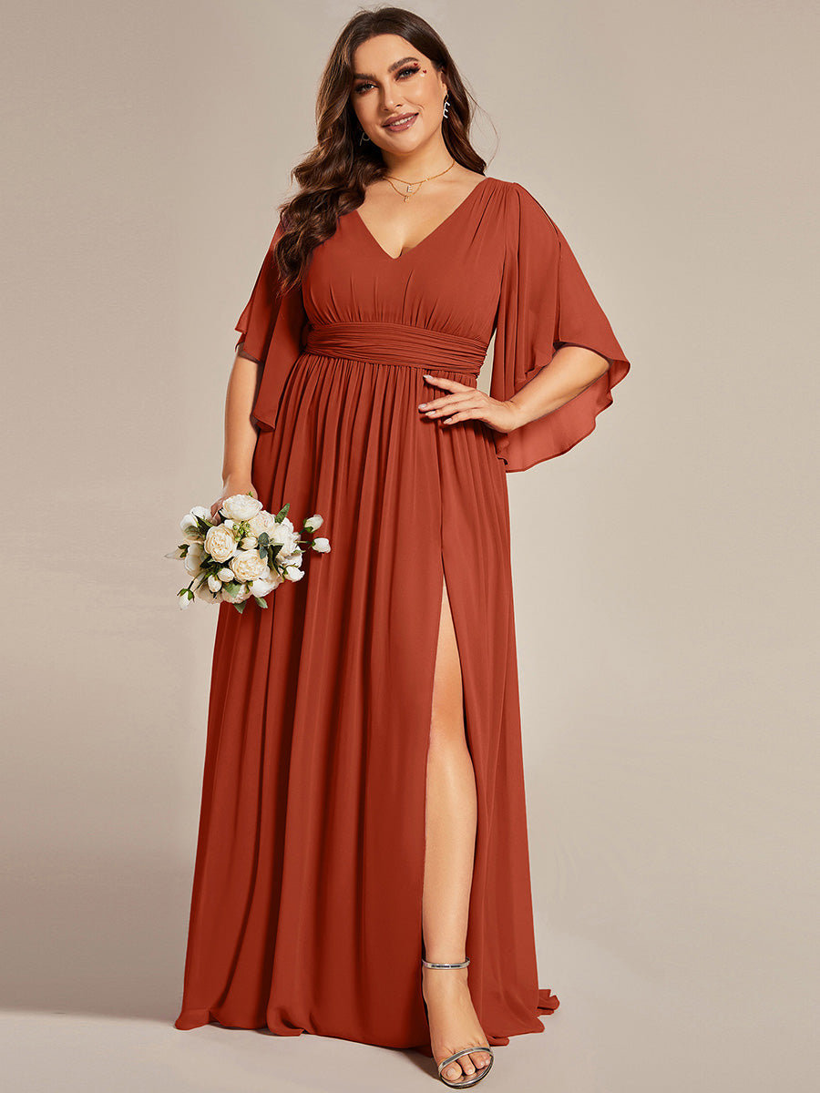 Charmante Robe De Demoiselle D'honneur Plissée À Manches Lanternes En Mousseline De Soie Et Taille Haute #Couleur_Burnt Orange
