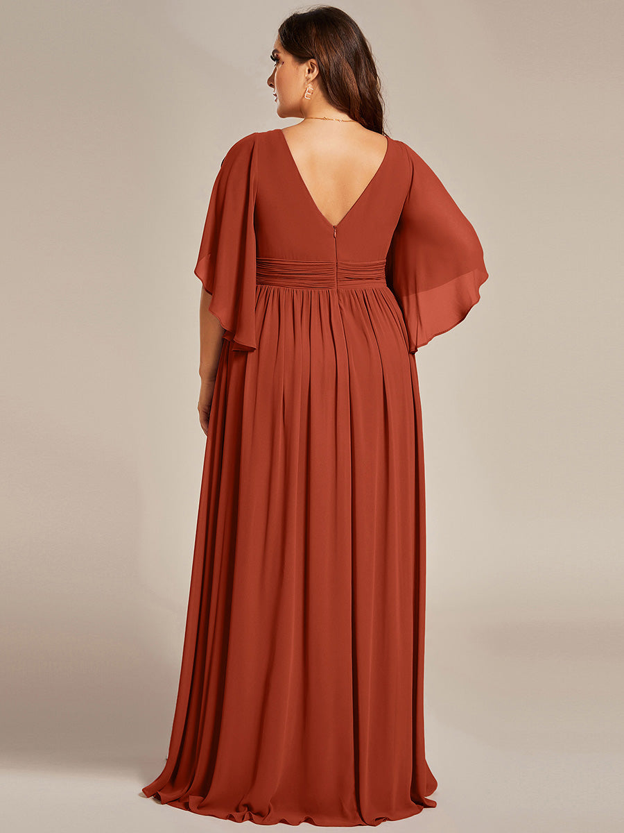 Charmante Robe De Demoiselle D'honneur Plissée À Manches Lanternes En Mousseline De Soie Et Taille Haute #Couleur_Burnt Orange