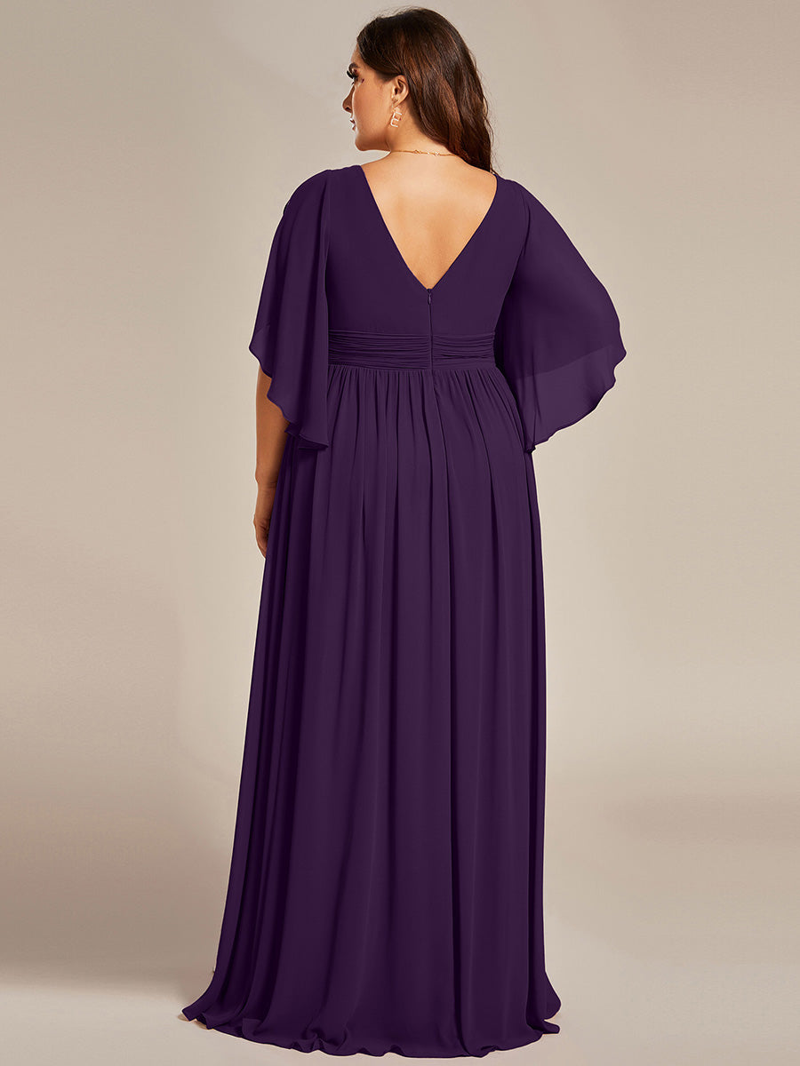 Charmante Robe De Demoiselle D'honneur Plissée À Manches Lanternes En Mousseline De Soie Et Taille Haute #Couleur_Violet Fonce