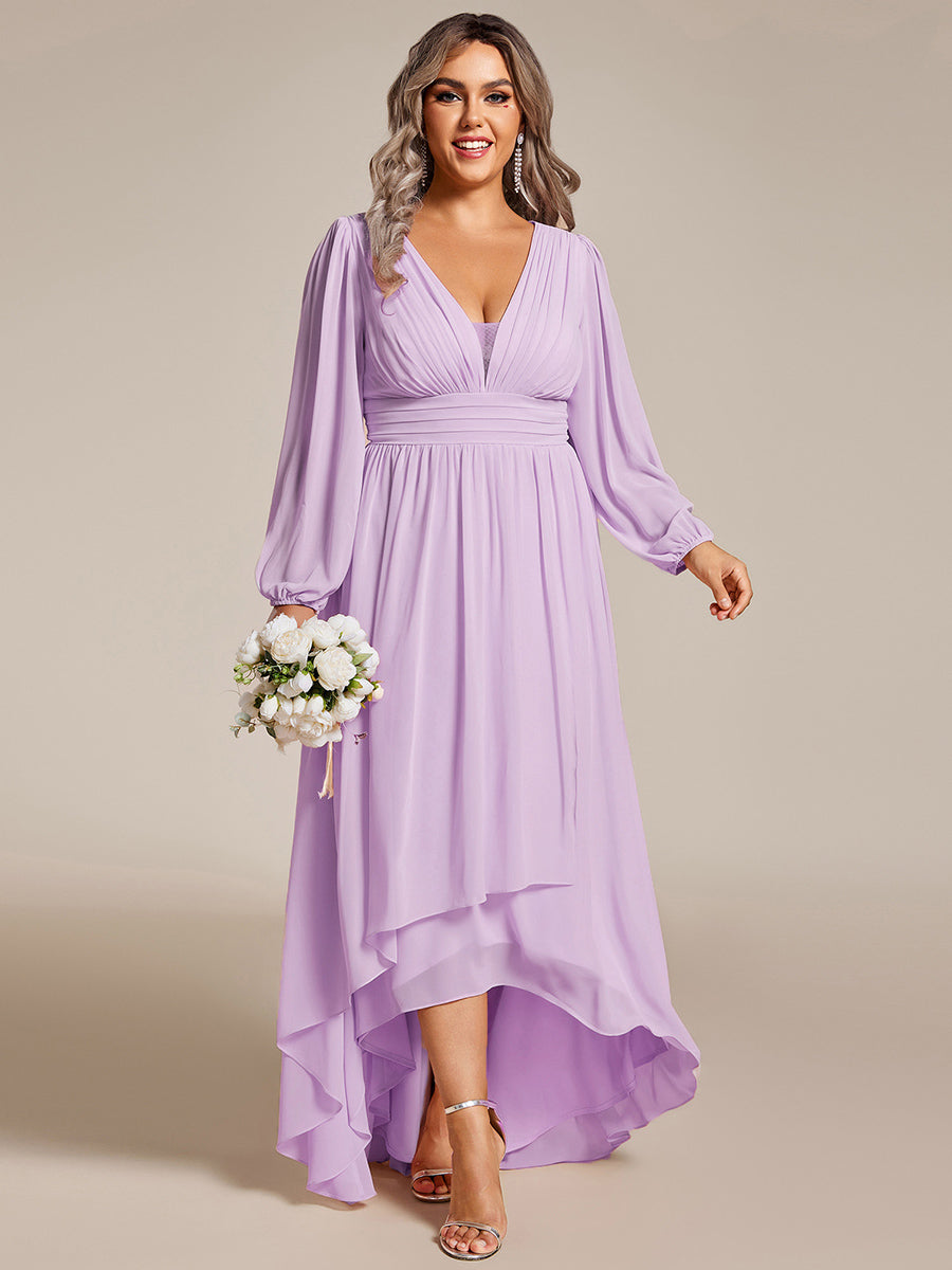 Charmante Robe De Demoiselle D'honneur Plissée à Manches Lanternes En Mousseline De Soie Et Taille Haute #Couleur_Lilas Givré