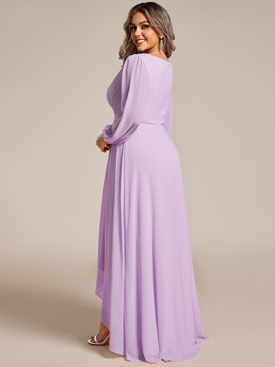 Charmante Robe De Demoiselle D'honneur Plissée à Manches Lanternes En Mousseline De Soie Et Taille Haute #Couleur_Lilas Givré