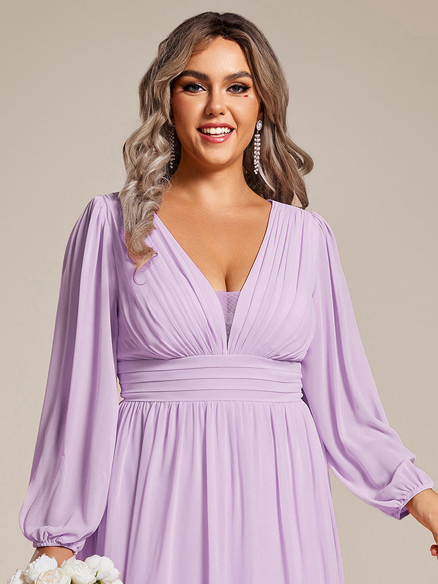 Charmante Robe De Demoiselle D'honneur Plissée à Manches Lanternes En Mousseline De Soie Et Taille Haute #Couleur_Lilas Givré