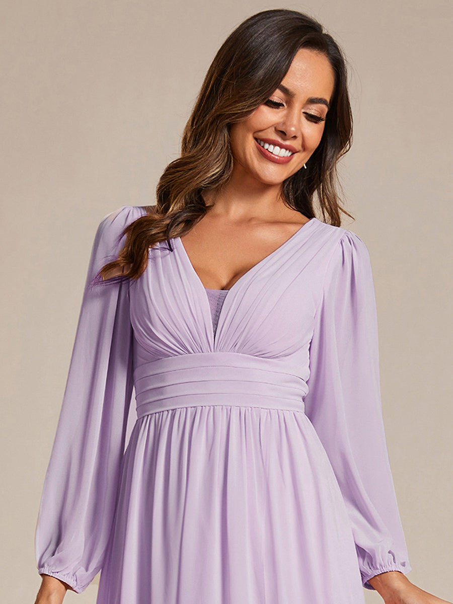 Charmante Robe De Demoiselle D'honneur Plissée à Manches Lanternes En Mousseline De Soie Et Taille Haute #Couleur_Lilas Givré