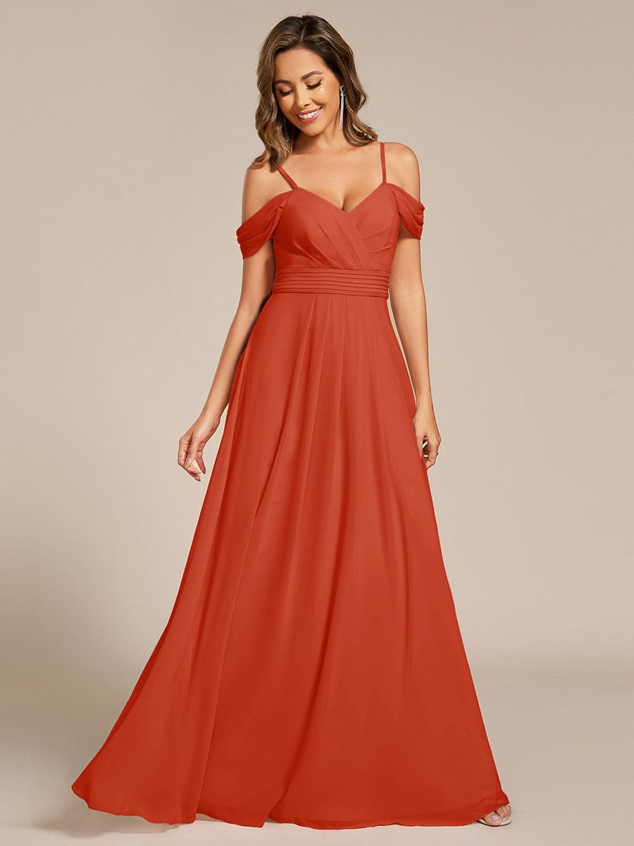 Robe d'invité de mariage trapèze en mousseline fluide à encolure ronde et longueur au genou #Couleur_Burnt Orange
