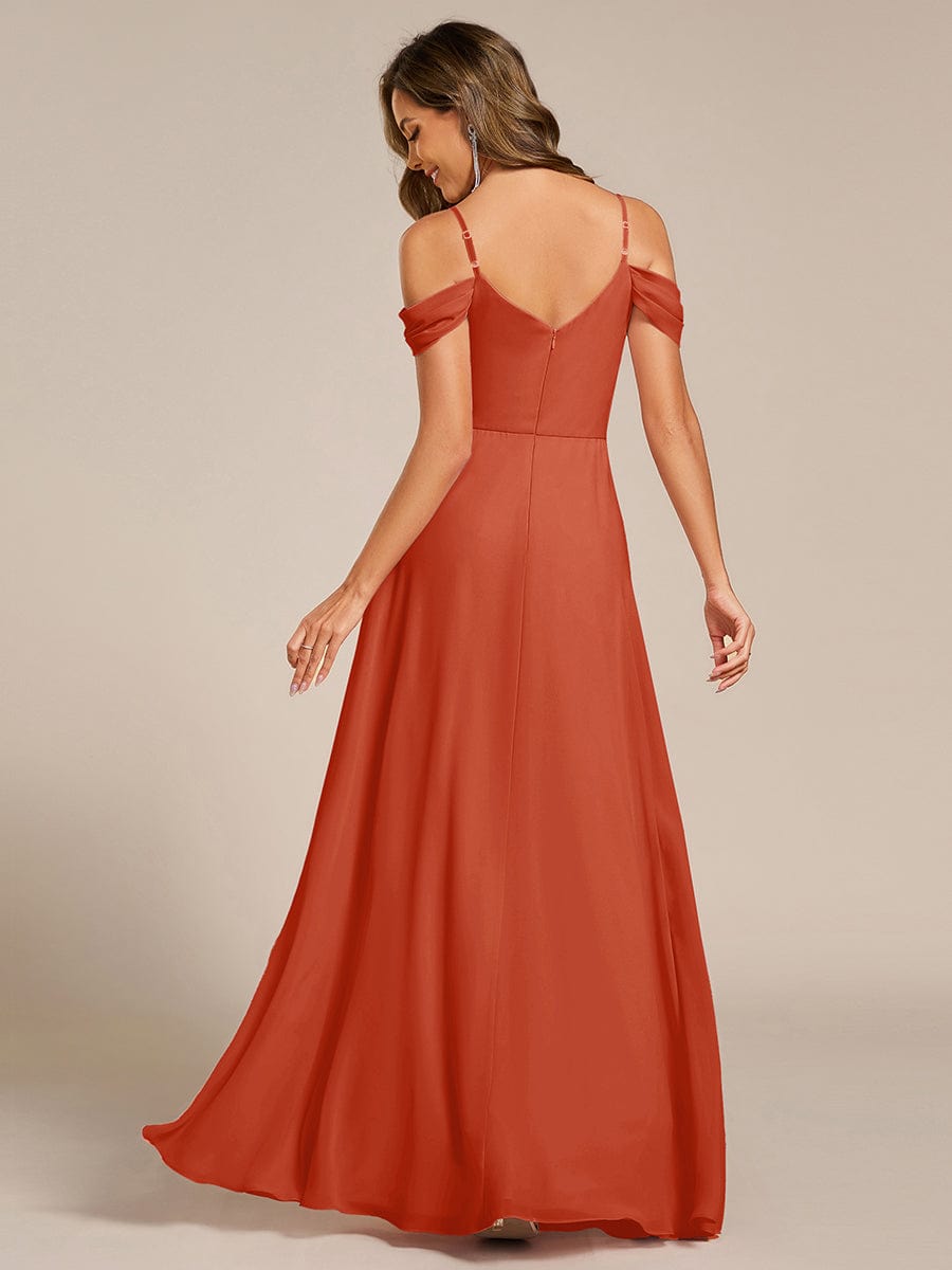 Robe d'invité de mariage trapèze en mousseline fluide à encolure ronde et longueur au genou #Couleur_Burnt Orange