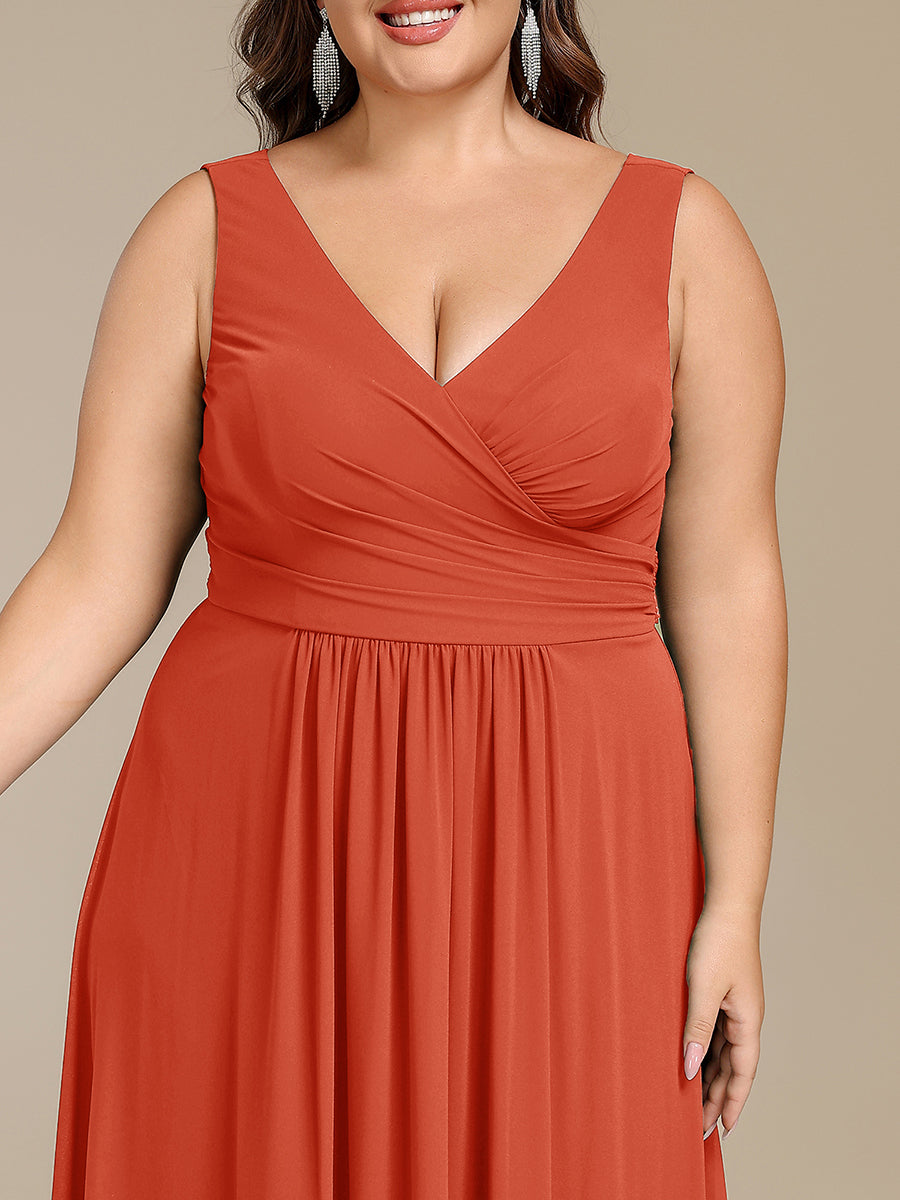 Robe d'invité de mariage trapèze en mousseline fluide à encolure ronde et longueur au genou #Couleur_Burnt Orange