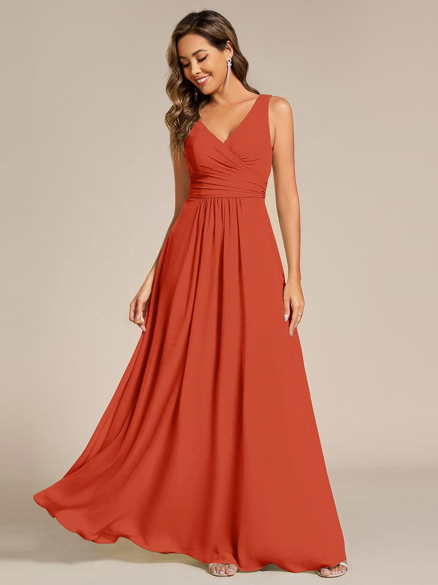 Robe d'invité de mariage trapèze en mousseline fluide à encolure ronde et longueur au genou #Couleur_Burnt Orange