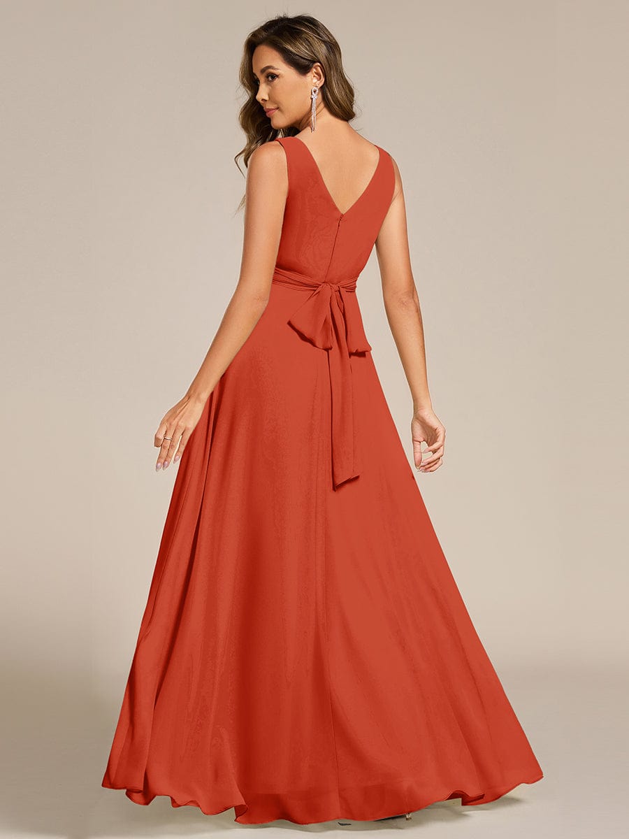 Robe d'invité de mariage trapèze en mousseline fluide à encolure ronde et longueur au genou #Couleur_Burnt Orange