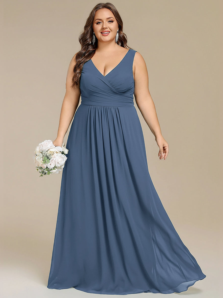 Robe d'invité de mariage trapèze en mousseline fluide à encolure ronde et longueur au genou #Couleur_Marine Fume