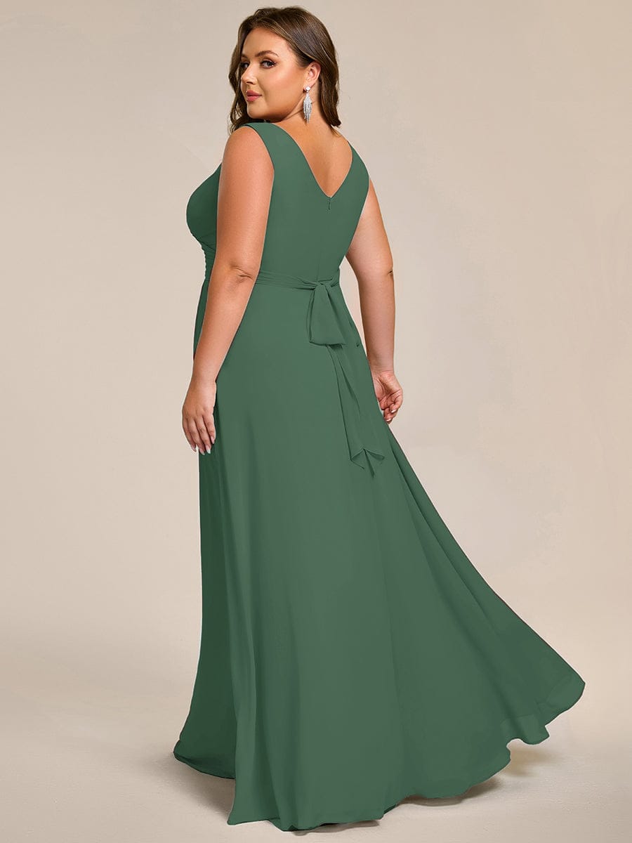 Robe d'invité de mariage trapèze en mousseline fluide à encolure ronde et longueur au genou #Couleur_Eucalyptus