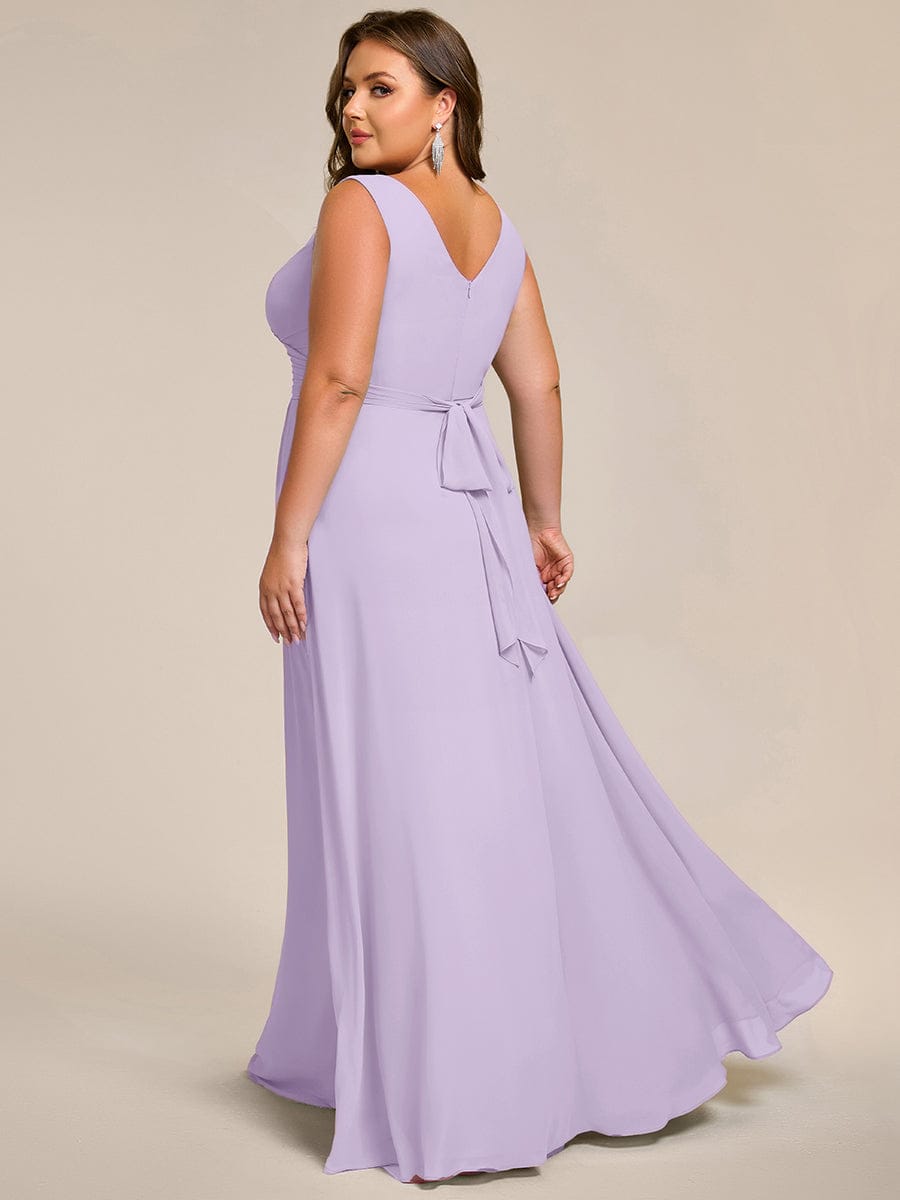 Robe d'invité de mariage trapèze en mousseline fluide à encolure ronde et longueur au genou #Couleur_Lilas Givré