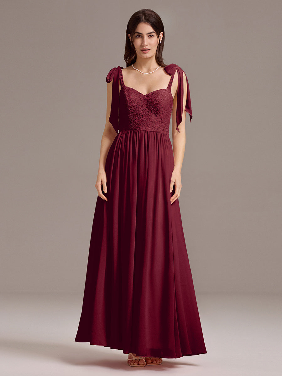 Robe de demoiselle d'honneur en mousseline de soie et dentelle à dos nu #Couleur_Bordeaux