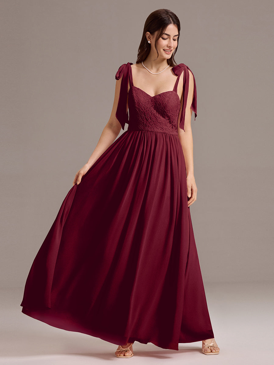 Robe de demoiselle d'honneur en mousseline de soie et dentelle à dos nu #Couleur_Bordeaux