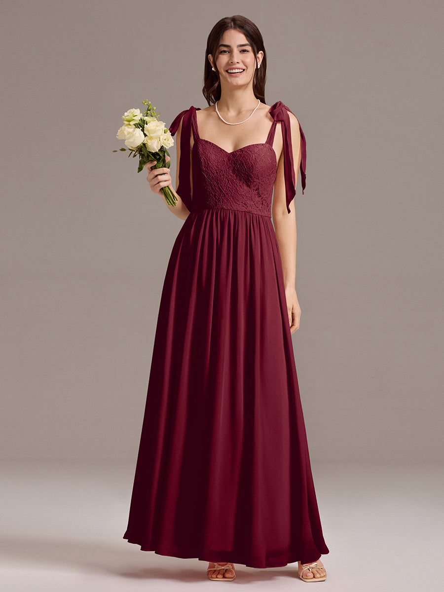 Robe de demoiselle d'honneur en mousseline de soie et dentelle à dos nu #Couleur_Bordeaux