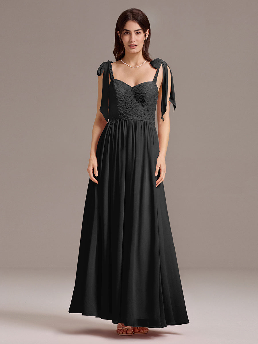 Robe de demoiselle d'honneur en mousseline de soie et dentelle à dos nu #Couleur_Noir