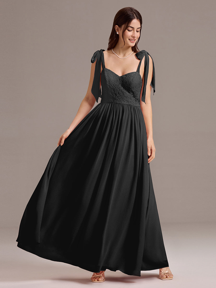 Robe de demoiselle d'honneur en mousseline de soie et dentelle à dos nu #Couleur_Noir