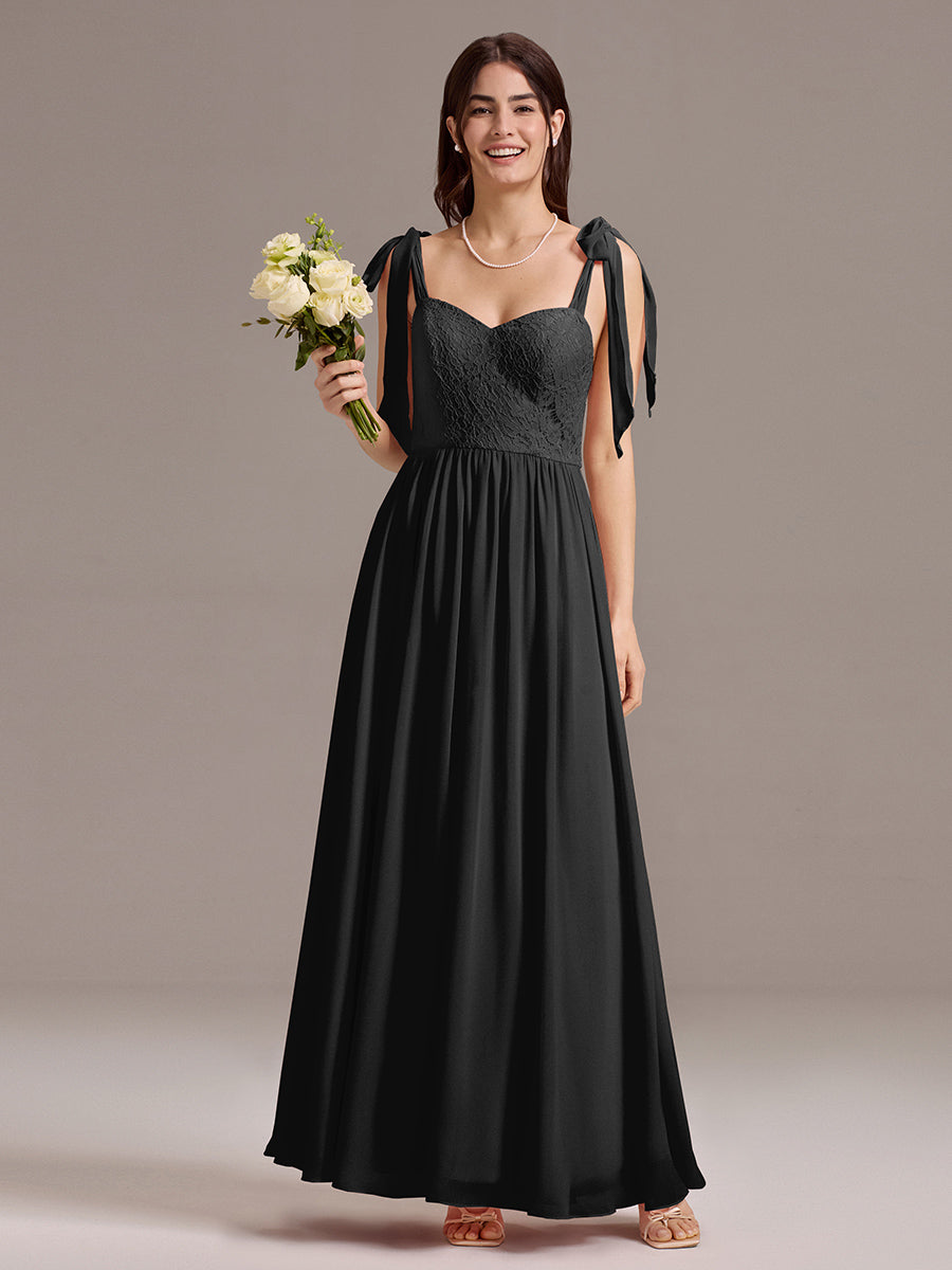 Robe de demoiselle d'honneur en mousseline de soie et dentelle à dos nu #Couleur_Noir