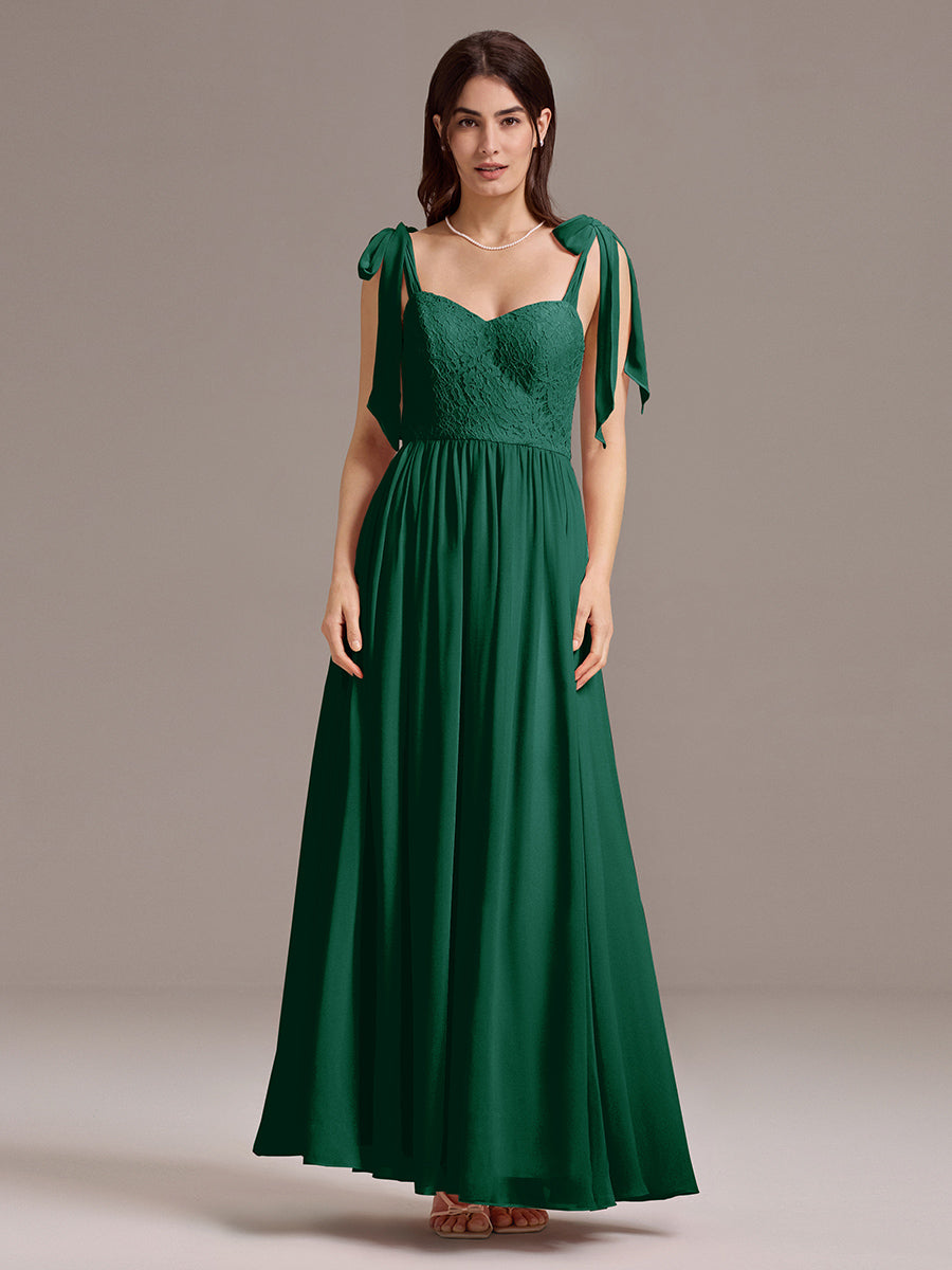 Robe de demoiselle d'honneur en mousseline de soie et dentelle à dos nu #Couleur_Vert Fonce