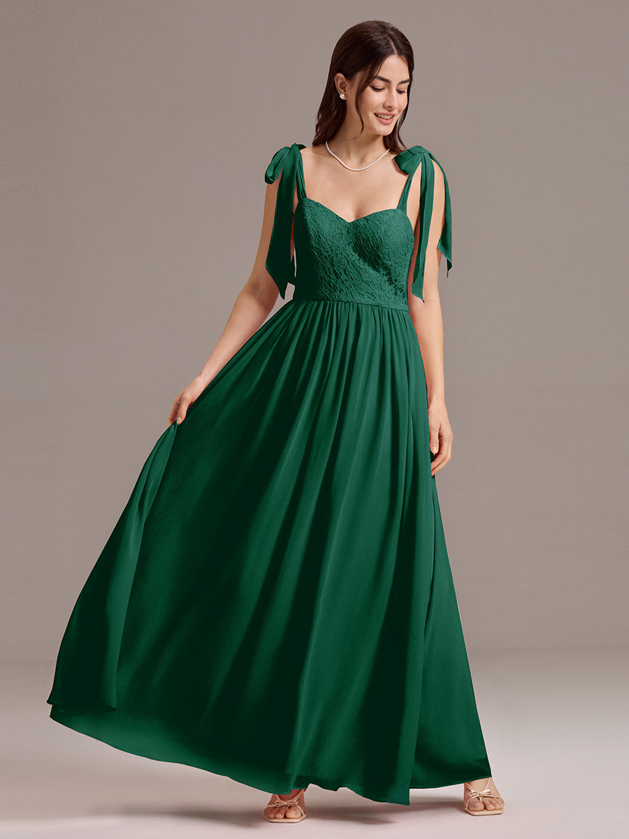 Robe de demoiselle d'honneur en mousseline de soie et dentelle à dos nu #Couleur_Vert Fonce