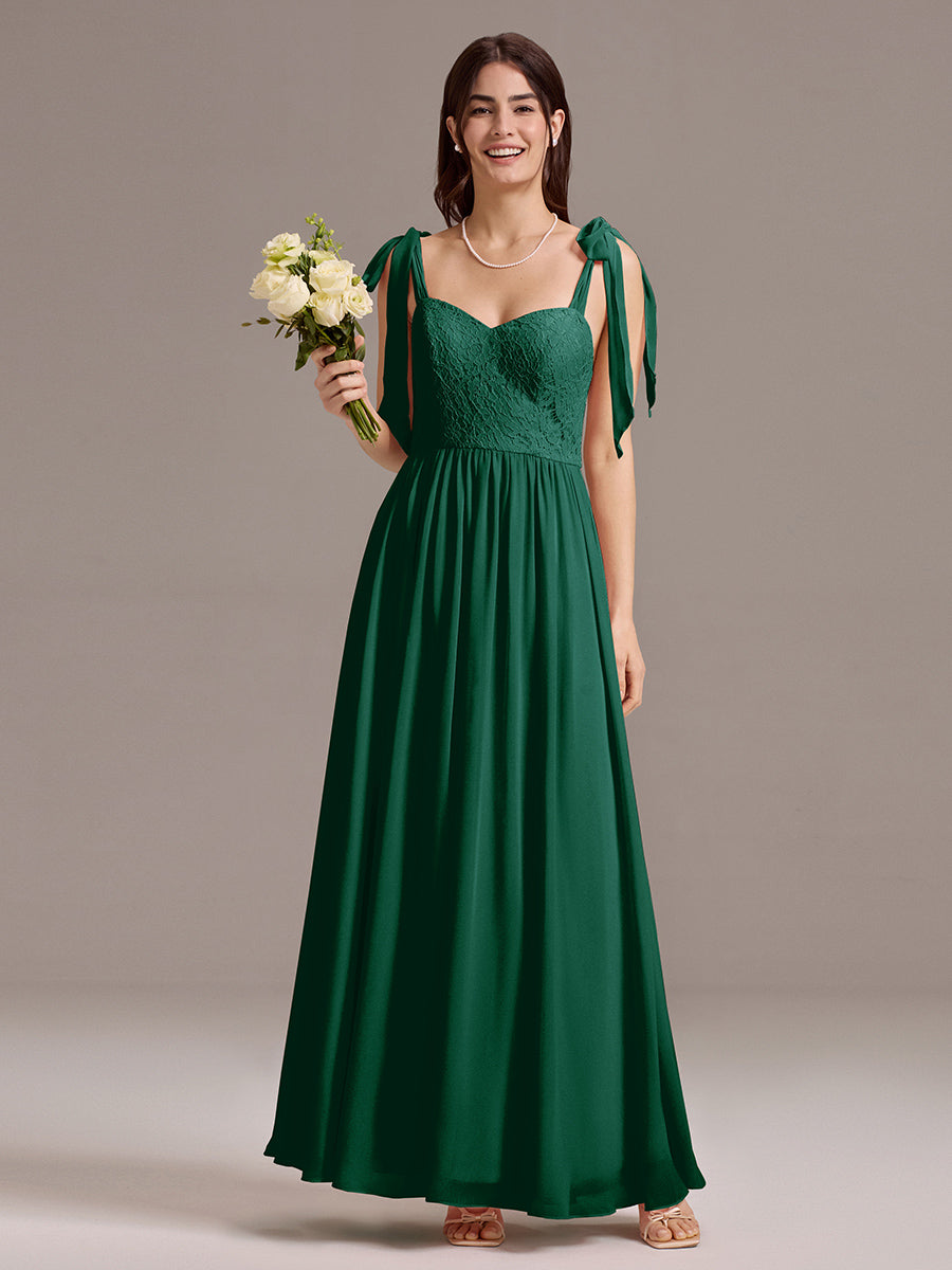 Robe de demoiselle d'honneur en mousseline de soie et dentelle à dos nu #Couleur_Vert Fonce