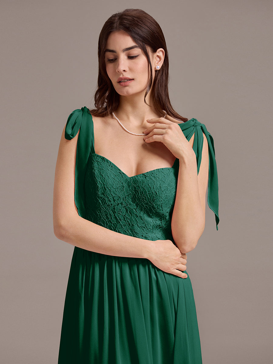 Robe de demoiselle d'honneur en mousseline de soie et dentelle à dos nu #Couleur_Vert Fonce