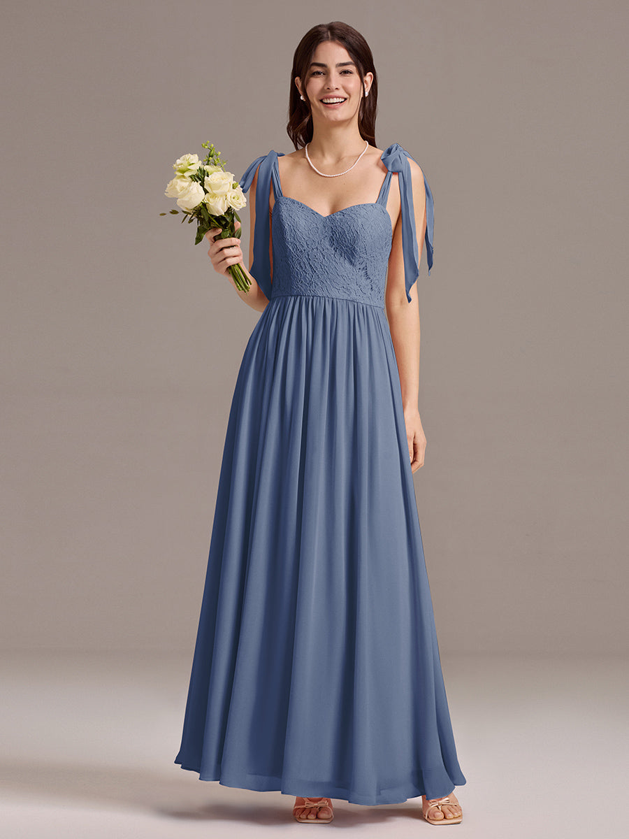Robe de demoiselle d'honneur en mousseline de soie et dentelle à dos nu #Couleur_Marine Fume