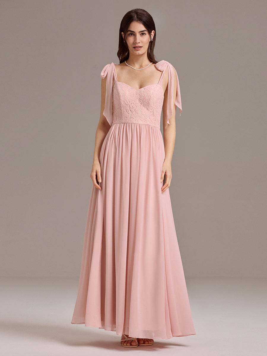 Robe de demoiselle d'honneur en mousseline de soie et dentelle à dos nu #Couleur_Rose
