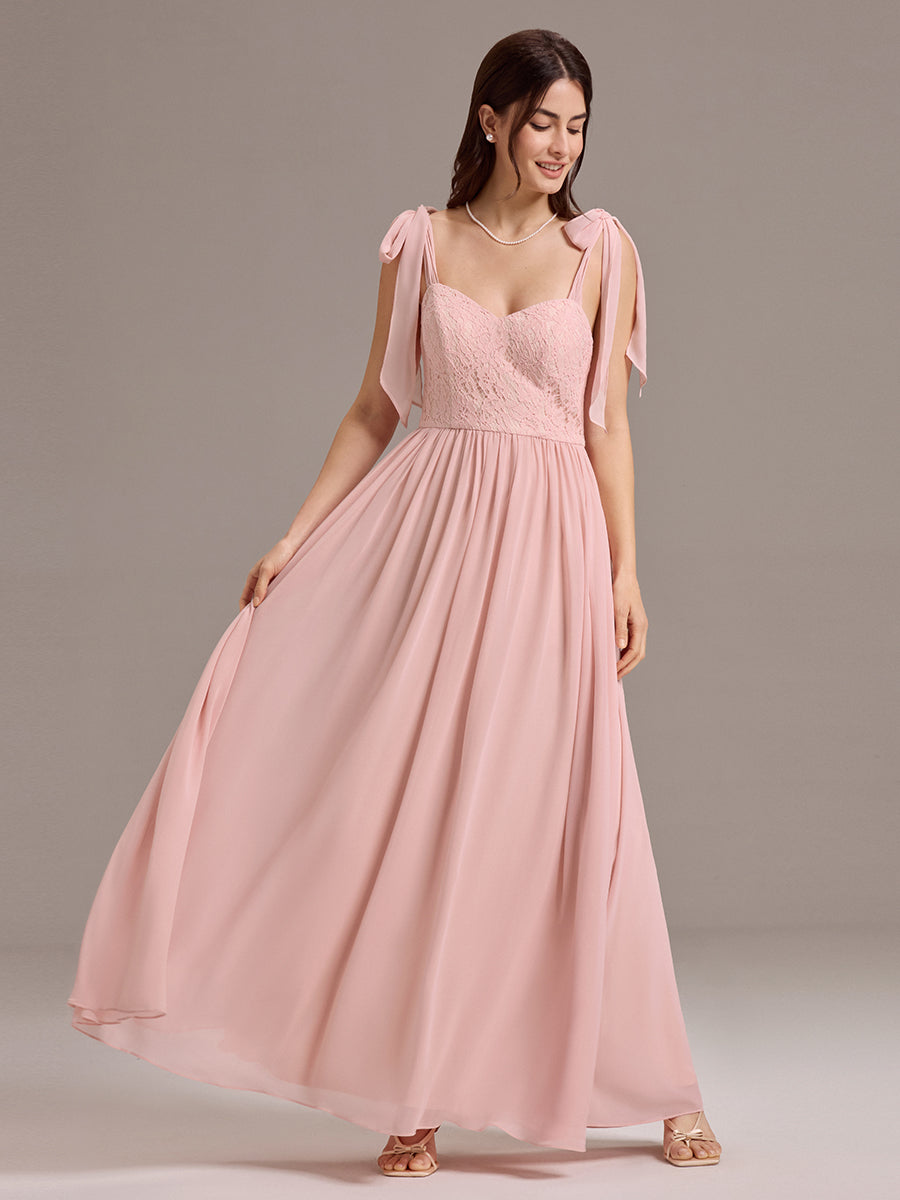 Robe de demoiselle d'honneur en mousseline de soie et dentelle à dos nu #Couleur_Rose