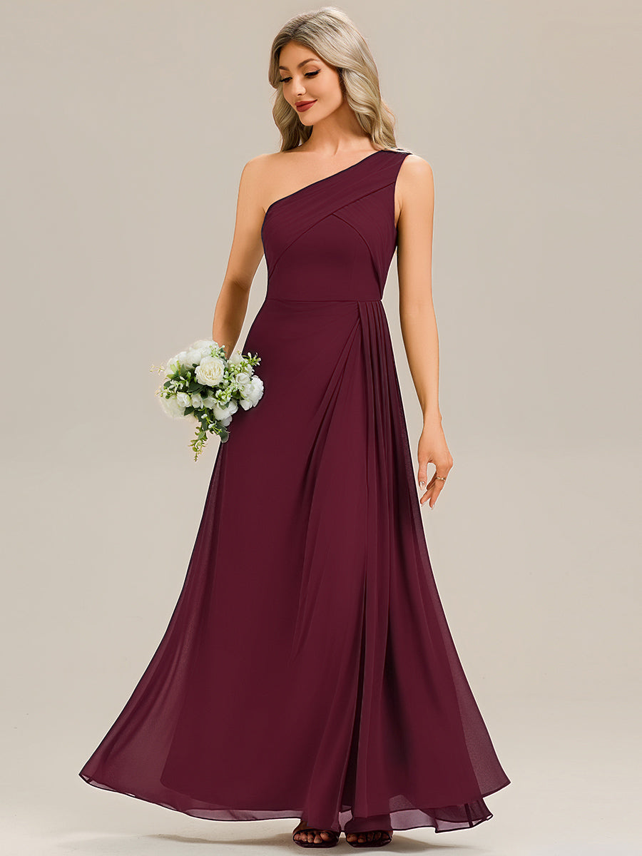 Robe midi sans manches asymétrique avec des rubans fluides rassemblés Robe de demoiselle d'honneur #Couleur_Bordeaux