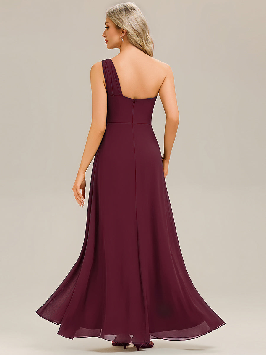 Robe midi sans manches asymétrique avec des rubans fluides rassemblés Robe de demoiselle d'honneur #Couleur_Bordeaux