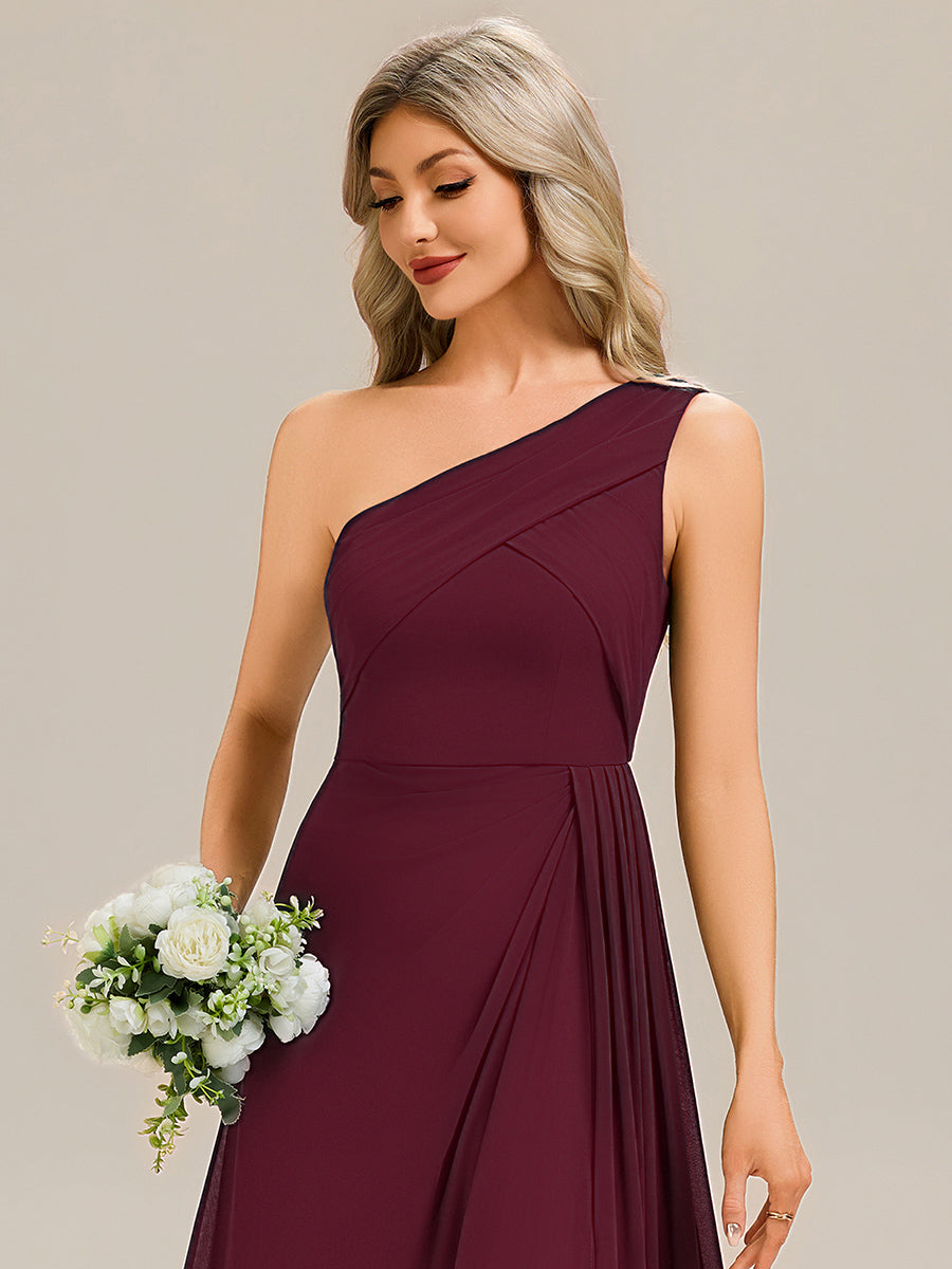 Robe midi sans manches asymétrique avec des rubans fluides rassemblés Robe de demoiselle d'honneur #Couleur_Bordeaux