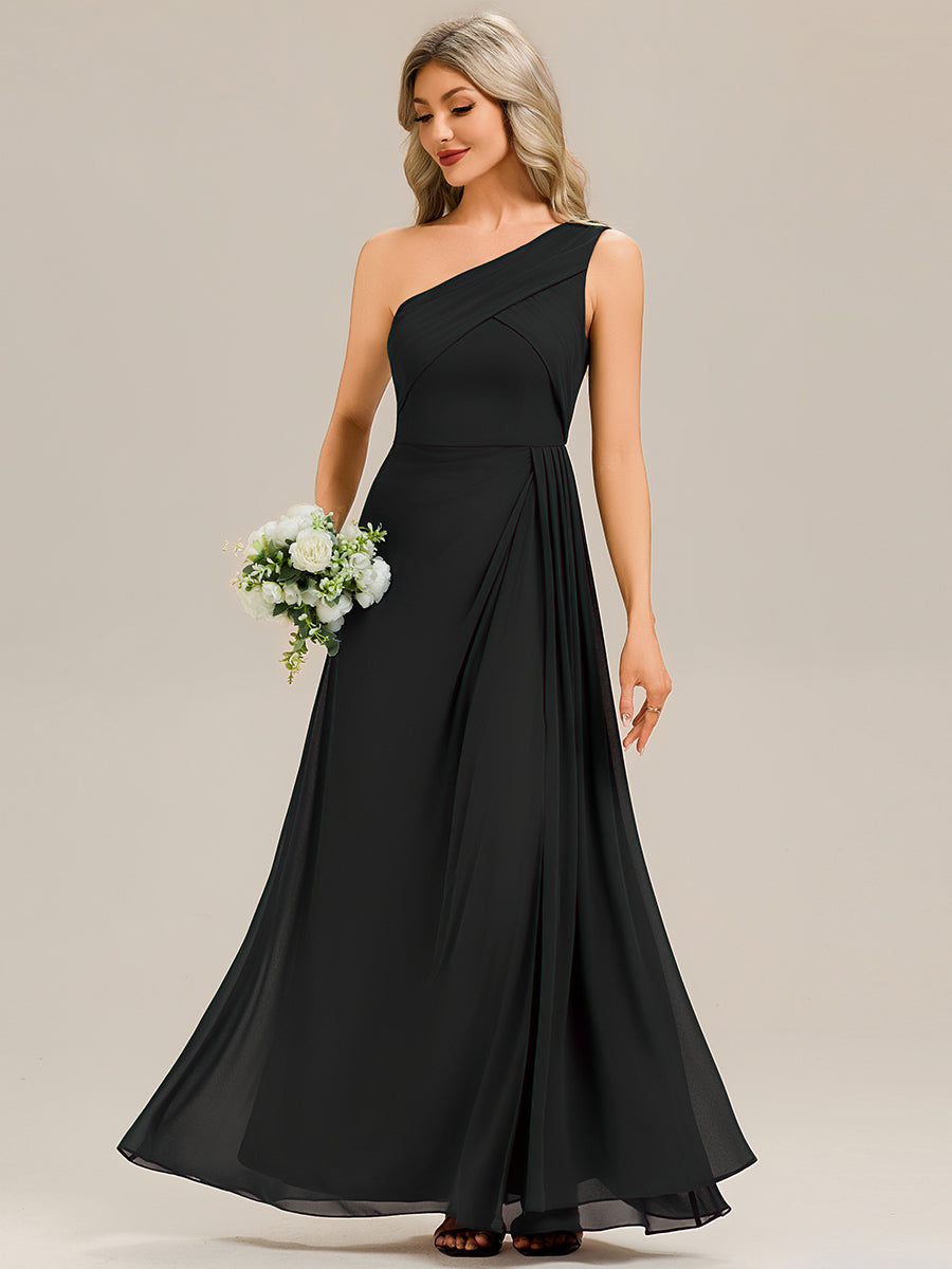Robe midi sans manches asymétrique avec des rubans fluides rassemblés Robe de demoiselle d'honneur #Couleur_Noir