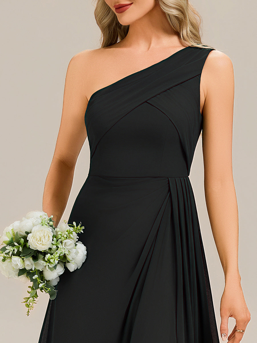 Robe midi sans manches asymétrique avec des rubans fluides rassemblés Robe de demoiselle d'honneur #Couleur_Noir