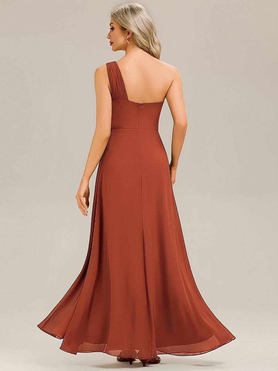 Robe midi sans manches asymétrique avec des rubans fluides rassemblés Robe de demoiselle d'honneur #Couleur_Burnt Orange