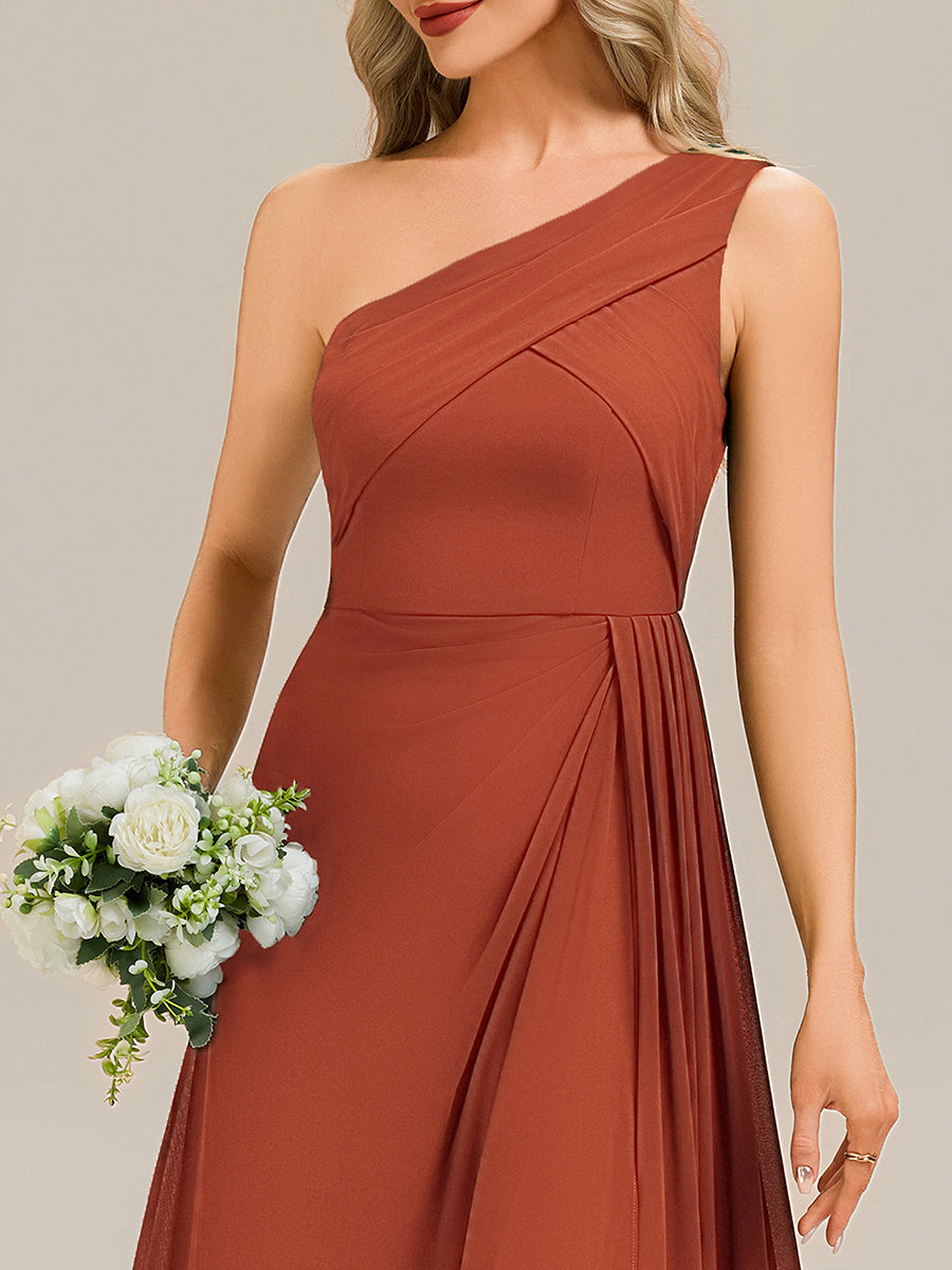 Robe midi sans manches asymétrique avec des rubans fluides rassemblés Robe de demoiselle d'honneur #Couleur_Burnt Orange