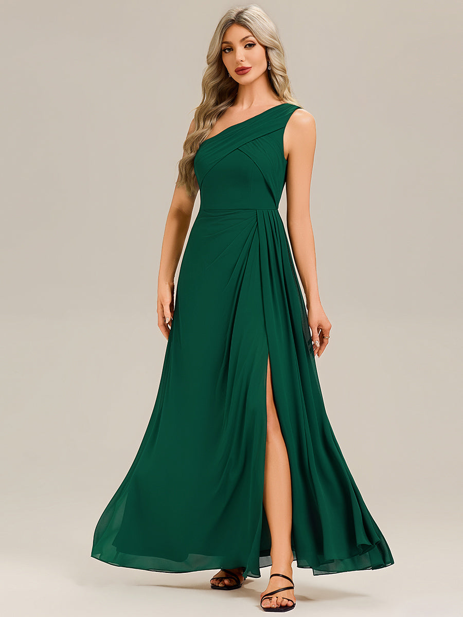 Robe midi sans manches asymétrique avec des rubans fluides rassemblés Robe de demoiselle d'honneur #Couleur_Vert Fonce