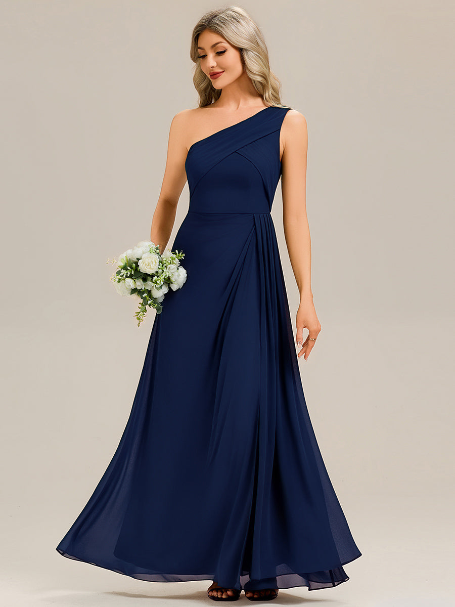 Robe midi sans manches asymétrique avec des rubans fluides rassemblés Robe de demoiselle d'honneur #Couleur_Bleu Marine