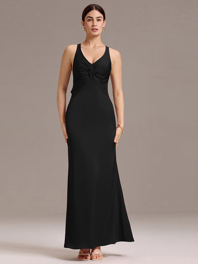 ever MINTA|Robe longue en satin avec nœuds croisés dans le dos