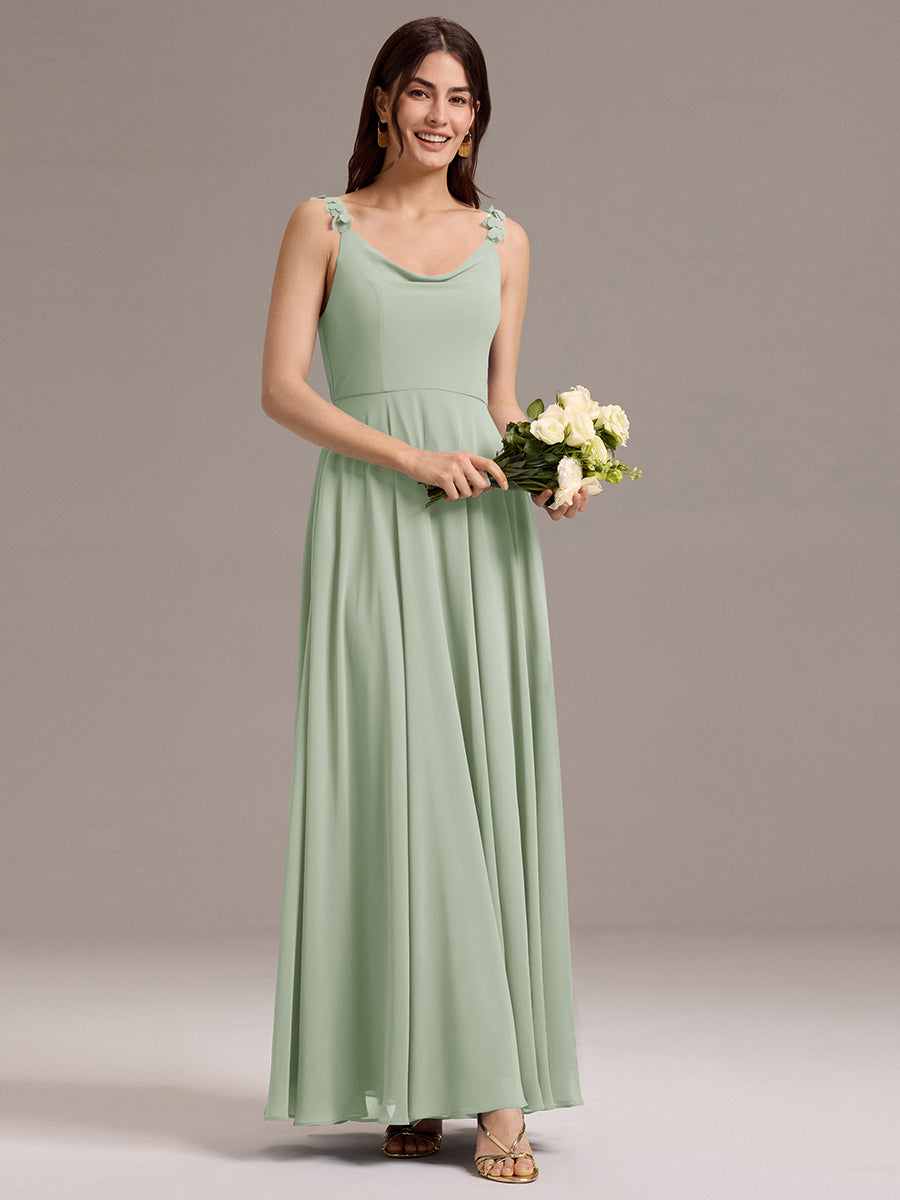 Robe de demoiselle d'honneur en mousseline sans bretelles à col montant et poche #Couleur_Menthe Verte