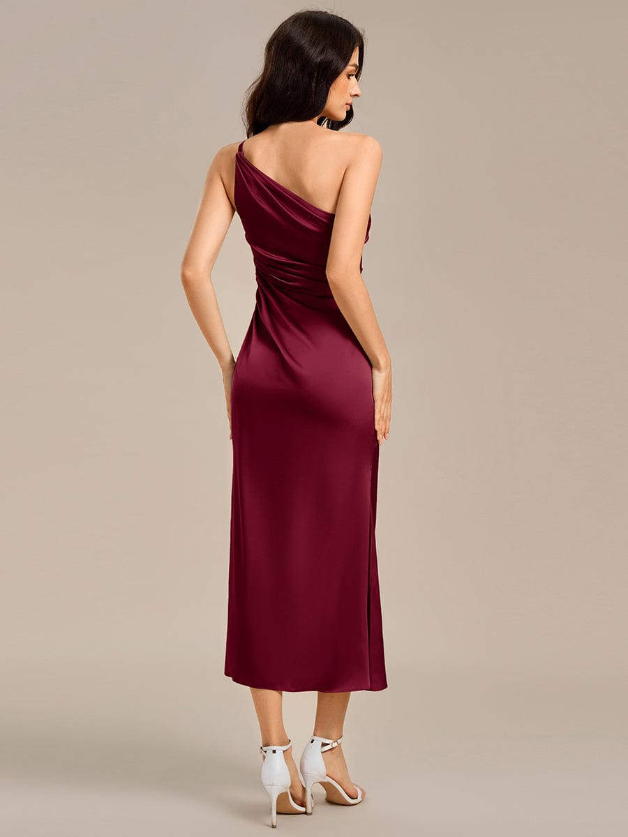 Robe d'invité de mariage trapèze en mousseline fluide à encolure ronde et longueur au genou #Couleur_Bordeaux